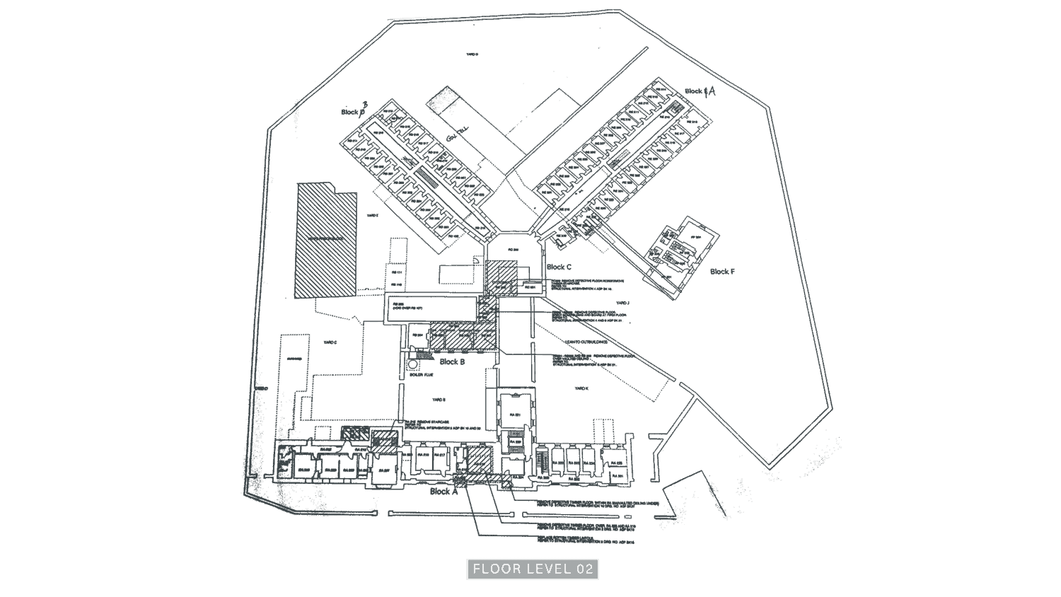 A Floor Plan of Level Two of the Armagh Gaol.