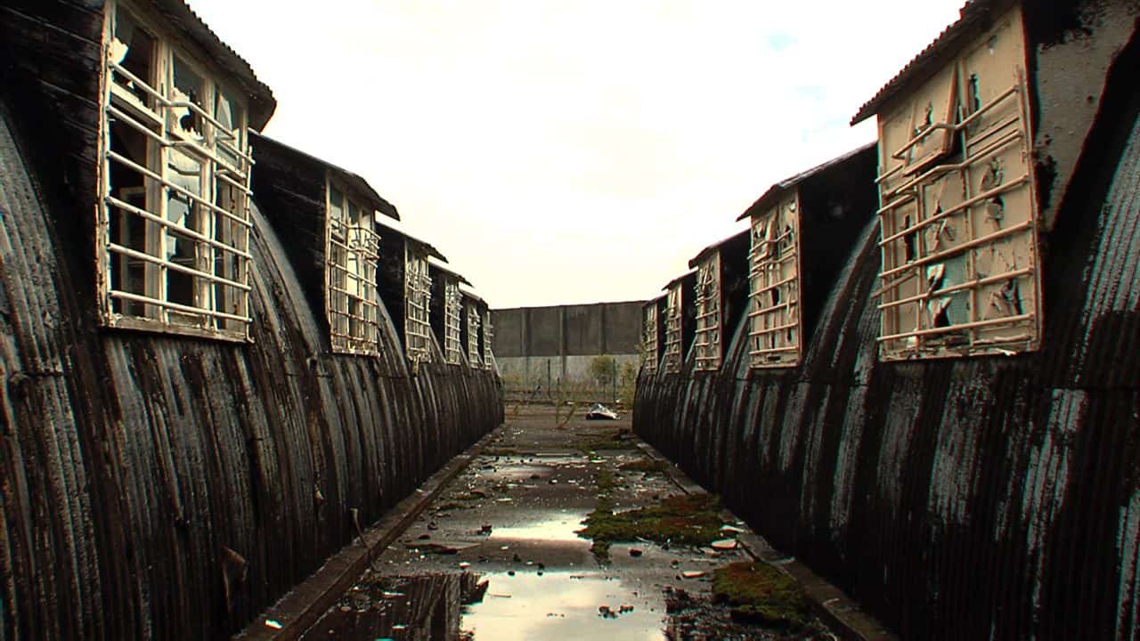 The back of the compounds in Long Kesh that were used during internment.