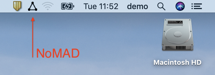 Screenshow showing NoMAD icon in menu bar