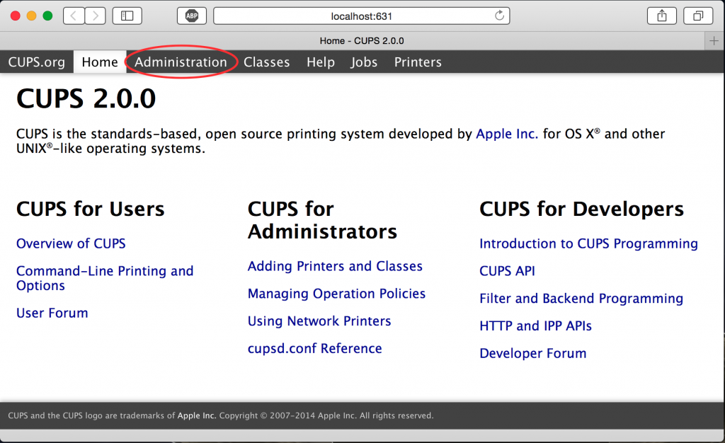 CUPS web interface