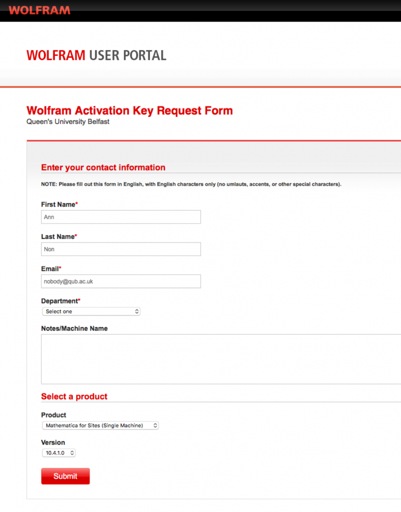 Screenshot of the Wolfram User Portal