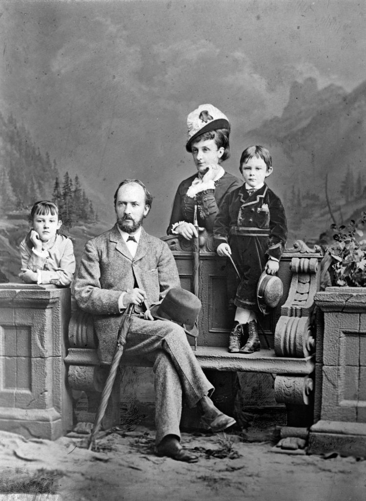 Hart with his Irish wife Hester (Hessie), née Bredon, and his two elder children with her, Evelyn and Edgar Bruce, c. 1878. MS 15/6/1/C1.