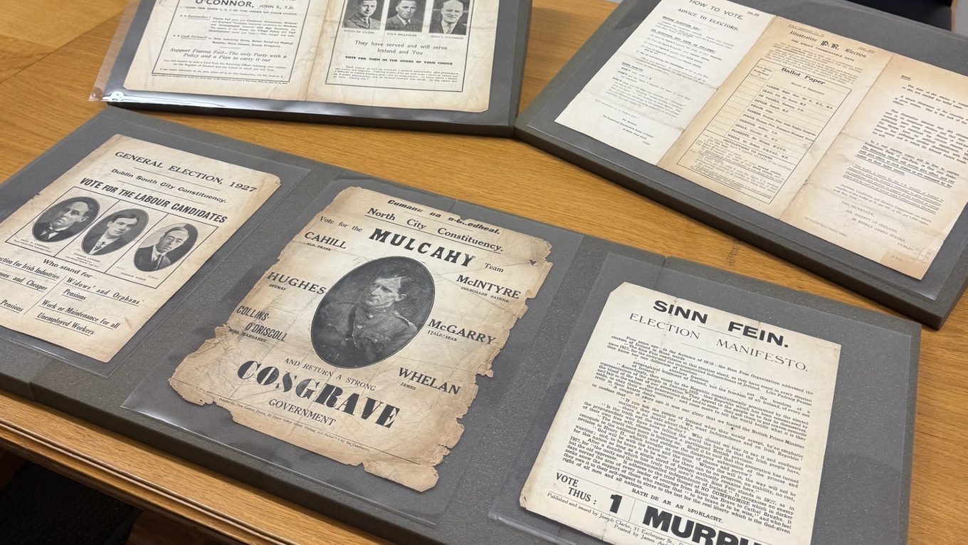 A display of items in the MS 108 Irish Electoral Ephemera 1922–1948 Collection.