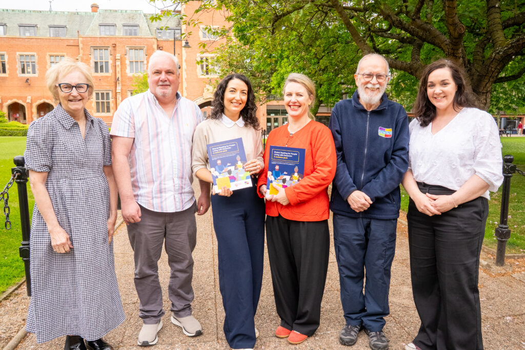Pictured L-R are: Anna Duff, Dementia NI member; Conor Lawell, Empowerment Facilitator at Dementia NI; Dr Jane Lugea from Queen's University Belfast; Dr Clara Neary from Atlantic Technological University and Queen’s University Belfast; Paul McCooey, Dementia NI member; and Ciarda Martin-Joyce, Empowerment Facilitator at Dementia NI.