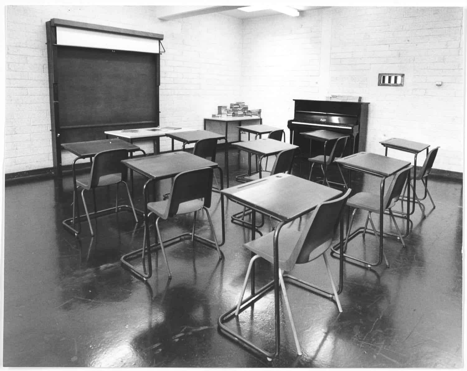 An empty H-Block classroom, 1981. An empty H-Block classroom, 1981.
