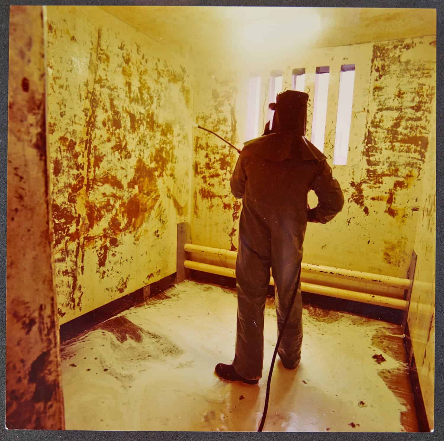 Fumigation of a cell during the dirty protest, 1981. Fumigation of a cell during the dirty protest, 1981.
